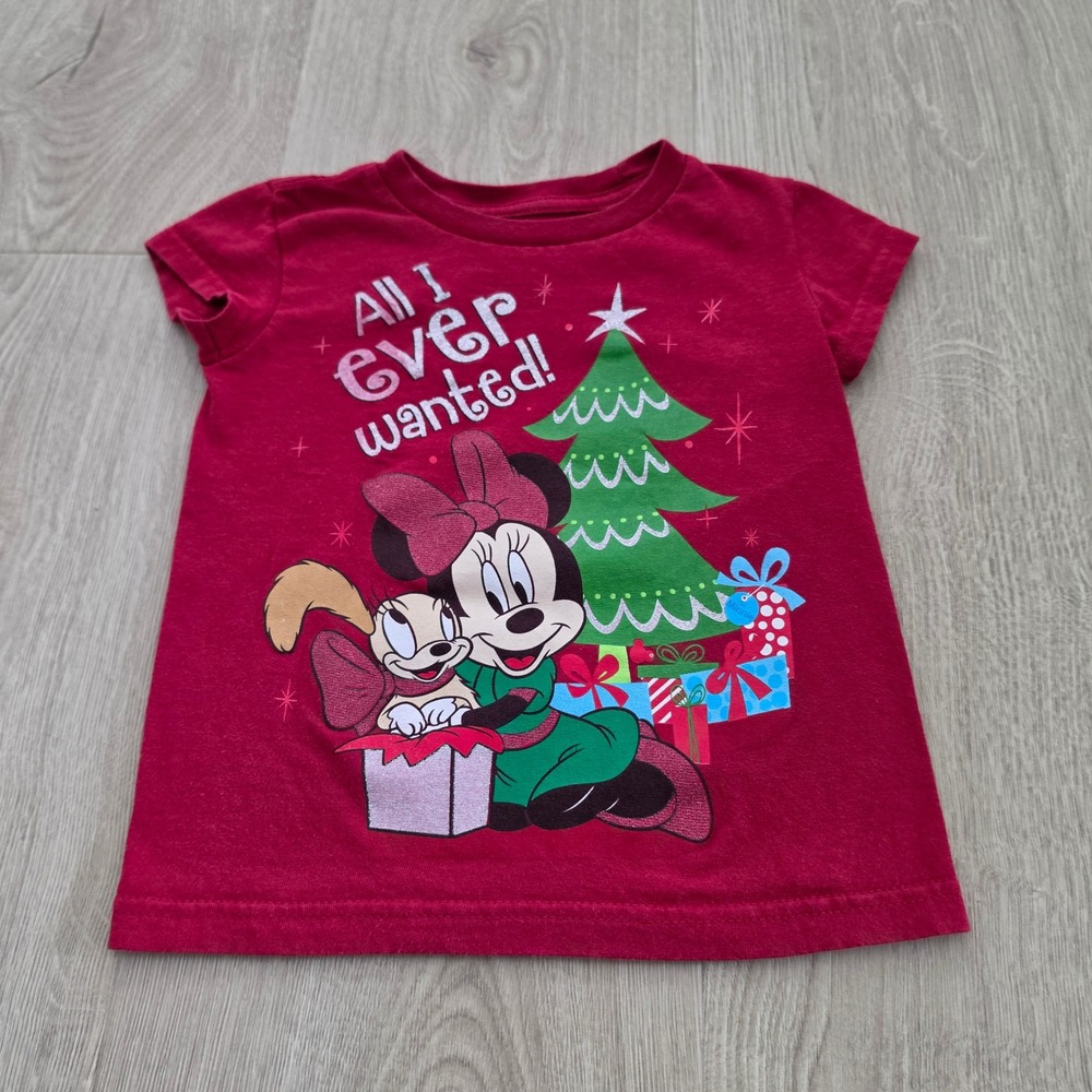 Disney Girls Minnie Mouse Christmas Holiday Graphic Tee Red XS 4